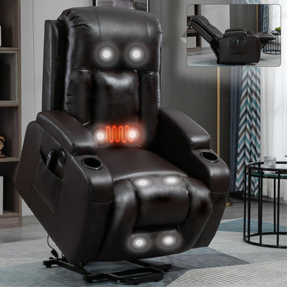 Fauteuil inclinable massant, chauffant et relevable, port USB, deux porte-gobelets