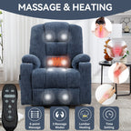 Fauteuil inclinable massant, chauffant et relevable, 2 porte-gobelets, USB, Type C, télécommande