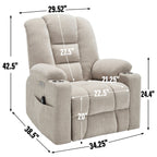 Fauteuil inclinable massant, chauffant et relevable, 2 porte-gobelets, USB, Type C, télécommande