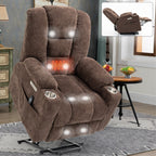 Fauteuil inclinable massant, chauffant et relevable, 2 porte-gobelets, USB, Type C, télécommande
