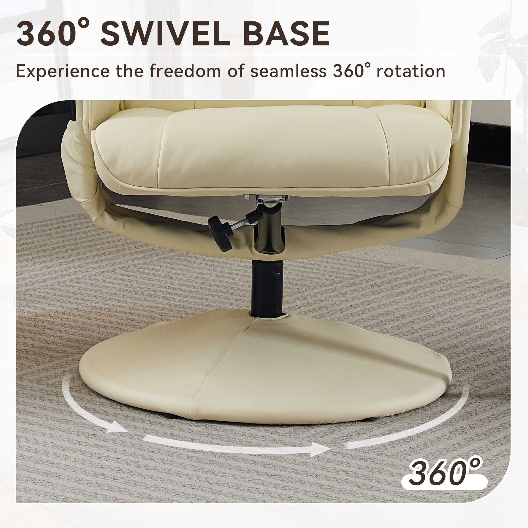 Fauteuil de massage chauffant et inclinable pivotant à 360°, siège réglable en cuir PU avec repose-pieds et vibration à 5 points