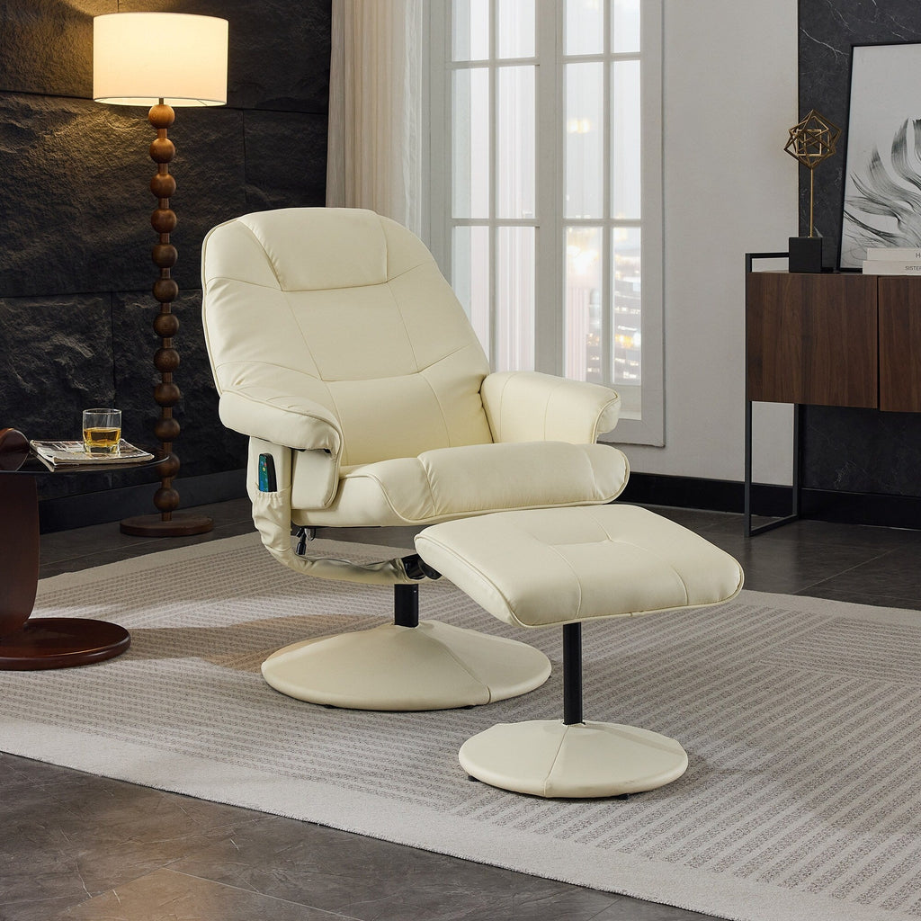 Fauteuil inclinable massant, pivotant à 360° en cuir PU avec base enveloppée, siège chauffant et dossier réglable à 140°