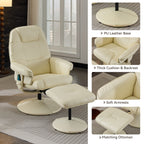 Fauteuil inclinable massant, pivotant à 360° en cuir PU avec base enveloppée, siège chauffant et dossier réglable à 140°