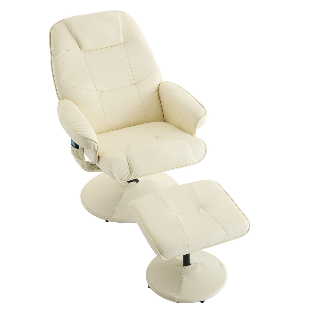 Fauteuil inclinable massant, pivotant à 360° en cuir PU avec base enveloppée, siège chauffant et dossier réglable à 140°