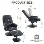 Fauteuil inclinable massant, pivotant à 360° en cuir PU avec base enveloppée, siège chauffant et dossier réglable à 140°