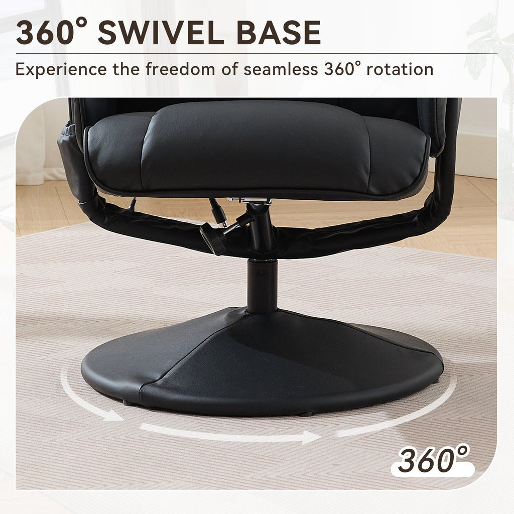Fauteuil inclinable massant, pivotant à 360° en cuir PU avec base enveloppée, siège chauffant et dossier réglable à 140°