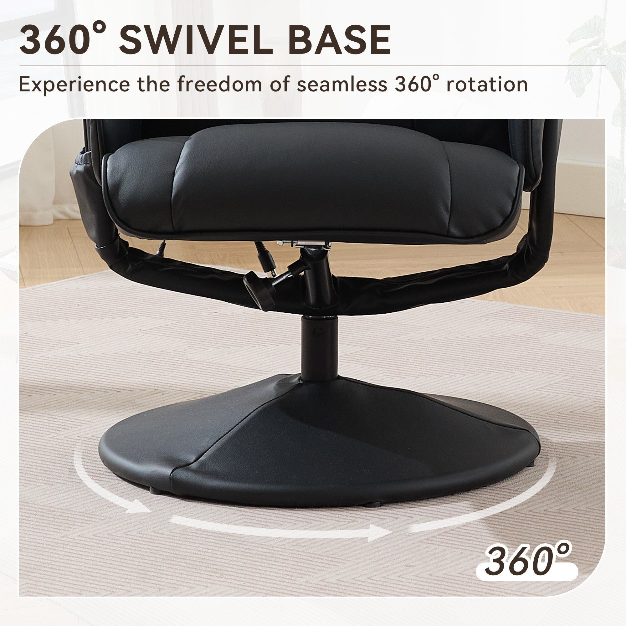 Fauteuil inclinable massant, pivotant à 360° en cuir PU avec base enveloppée, siège chauffant et dossier réglable à 140°