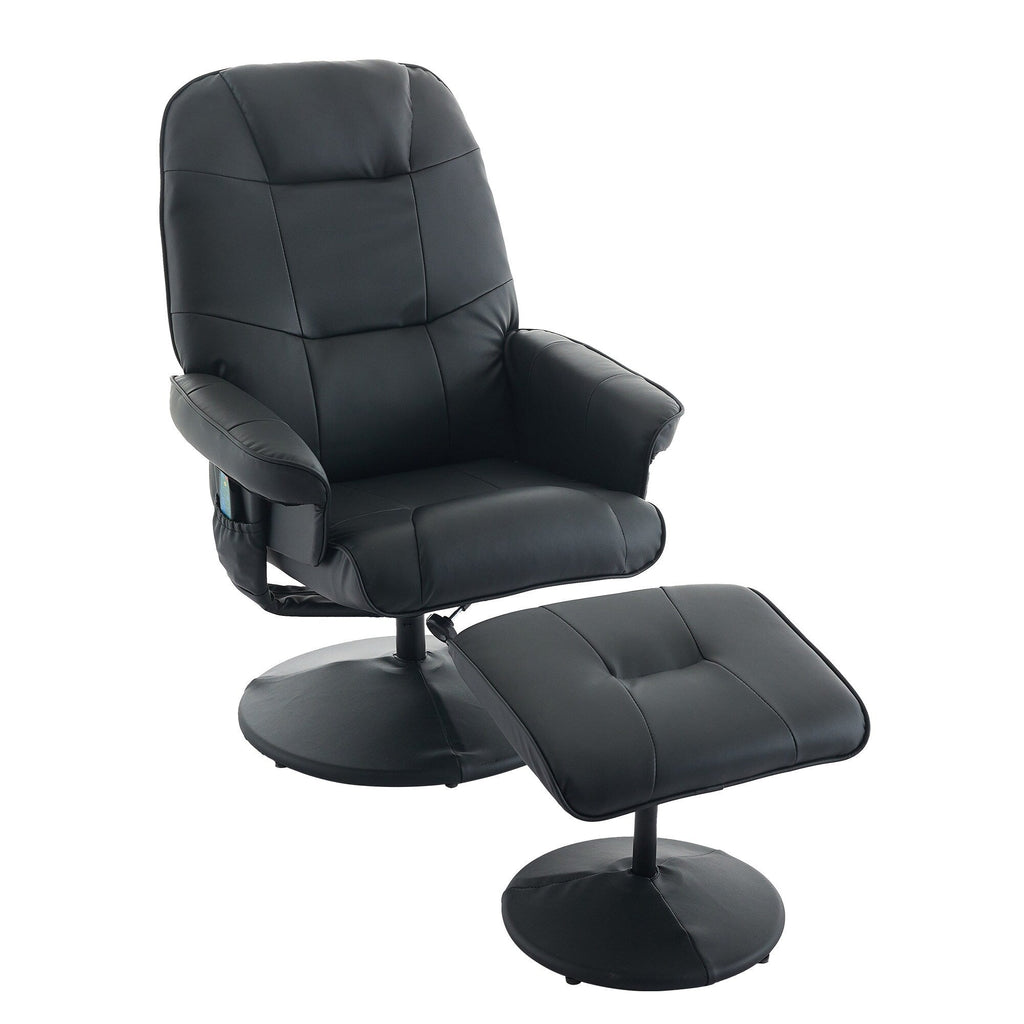 Fauteuil inclinable massant, pivotant à 360° en cuir PU avec base enveloppée, siège chauffant et dossier réglable à 140°