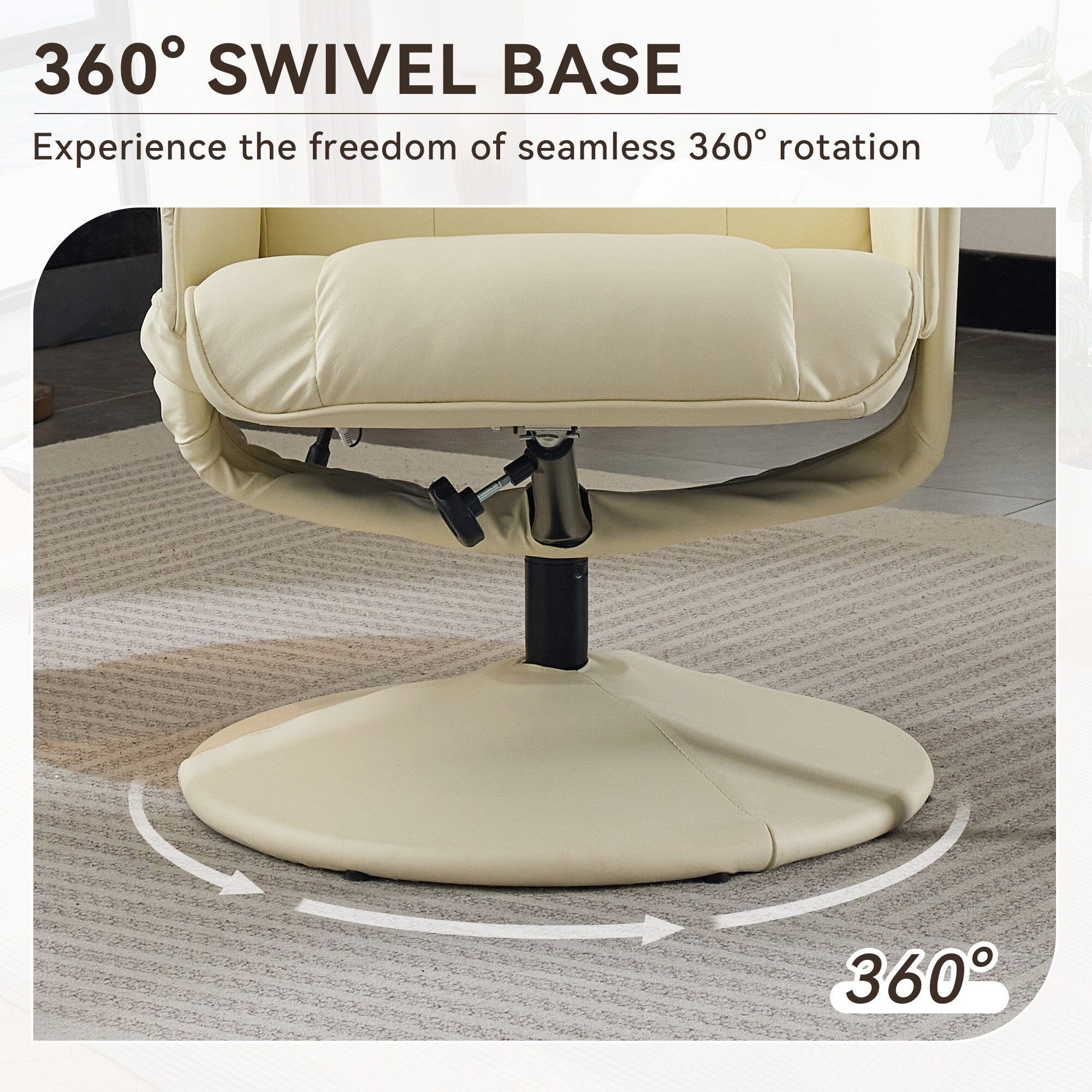 Fauteuil inclinable massant, pivotant à 360° en cuir PU avec base enveloppée, siège chauffant et dossier réglable à 140°