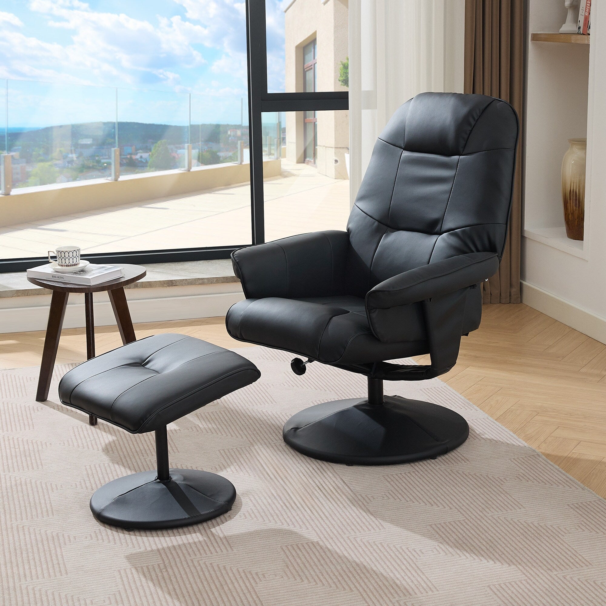Fauteuil inclinable massant, pivotant à 360° en cuir PU avec base enveloppée, siège chauffant et dossier réglable à 140°