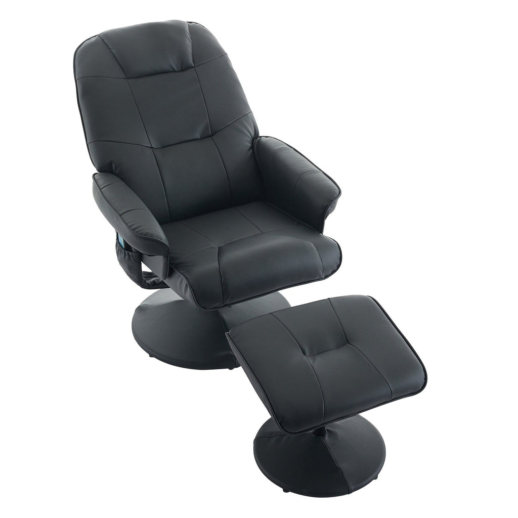 Fauteuil inclinable massant, pivotant à 360° en cuir PU avec base enveloppée, siège chauffant et dossier réglable à 140°