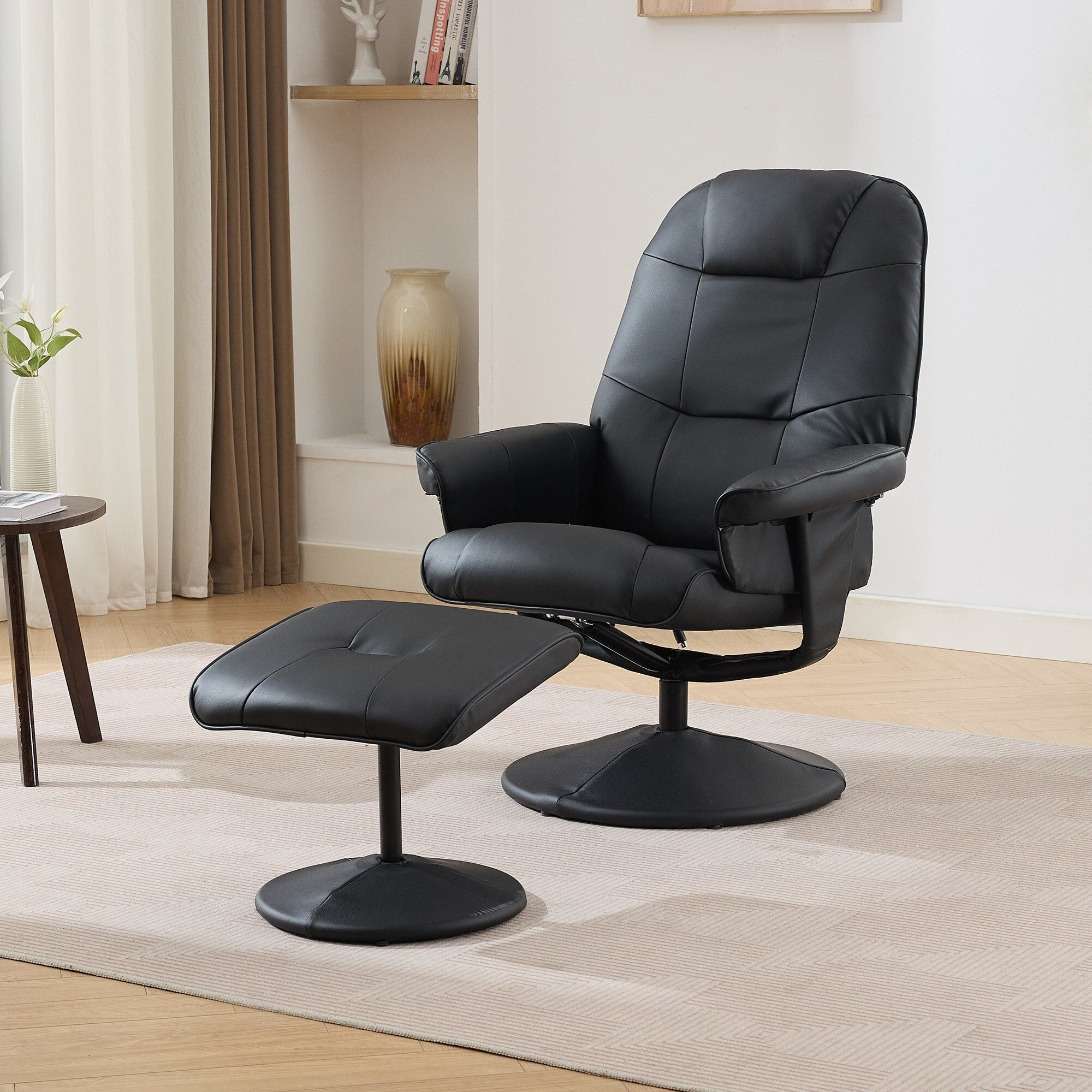 Fauteuil inclinable massant, pivotant à 360° en cuir PU avec base enveloppée, siège chauffant et dossier réglable à 140°