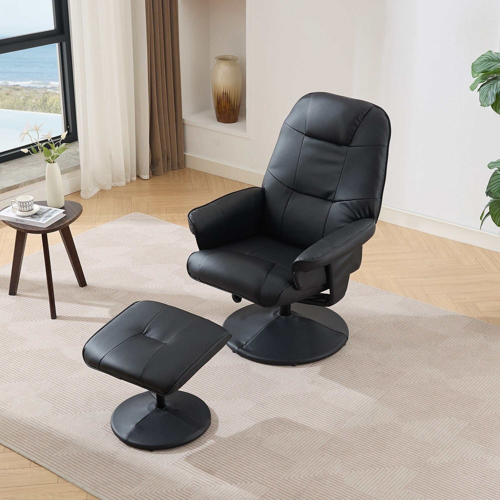 Fauteuil inclinable massant, pivotant à 360° en cuir PU avec base enveloppée, siège chauffant et dossier réglable à 140°