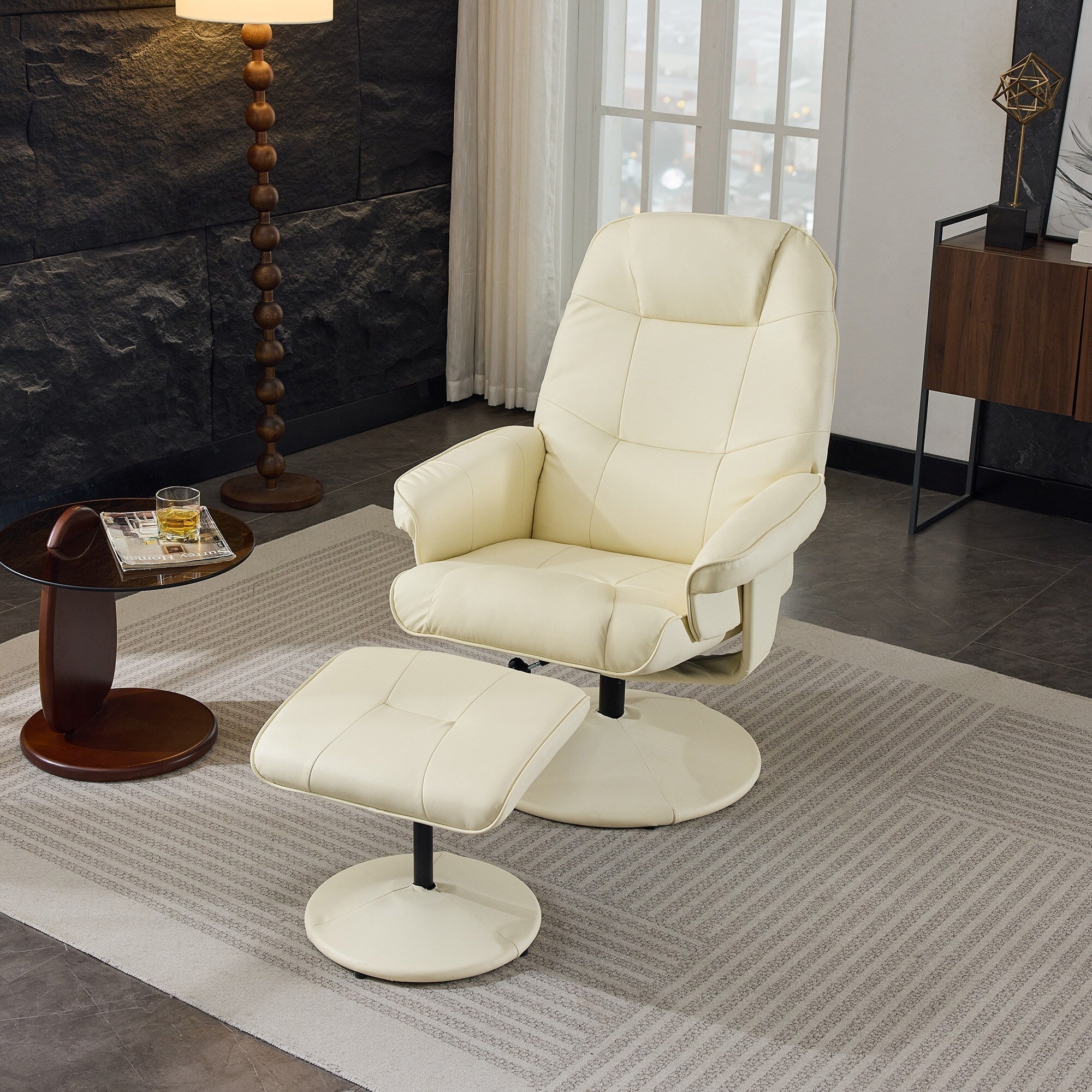 Fauteuil inclinable massant, pivotant à 360° en cuir PU avec base enveloppée, siège chauffant et dossier réglable à 140°