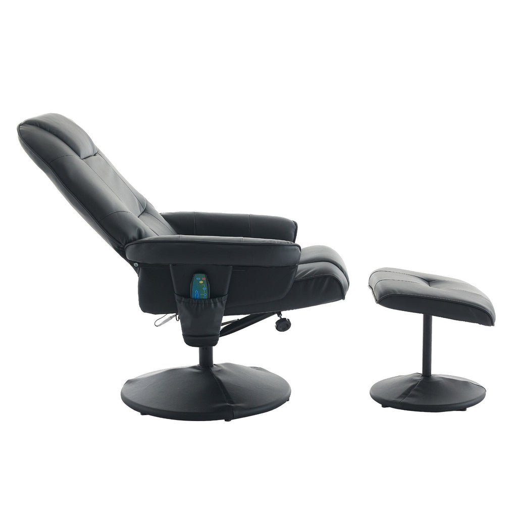 Fauteuil inclinable massant, pivotant à 360° en cuir PU avec base enveloppée, siège chauffant et dossier réglable à 140°