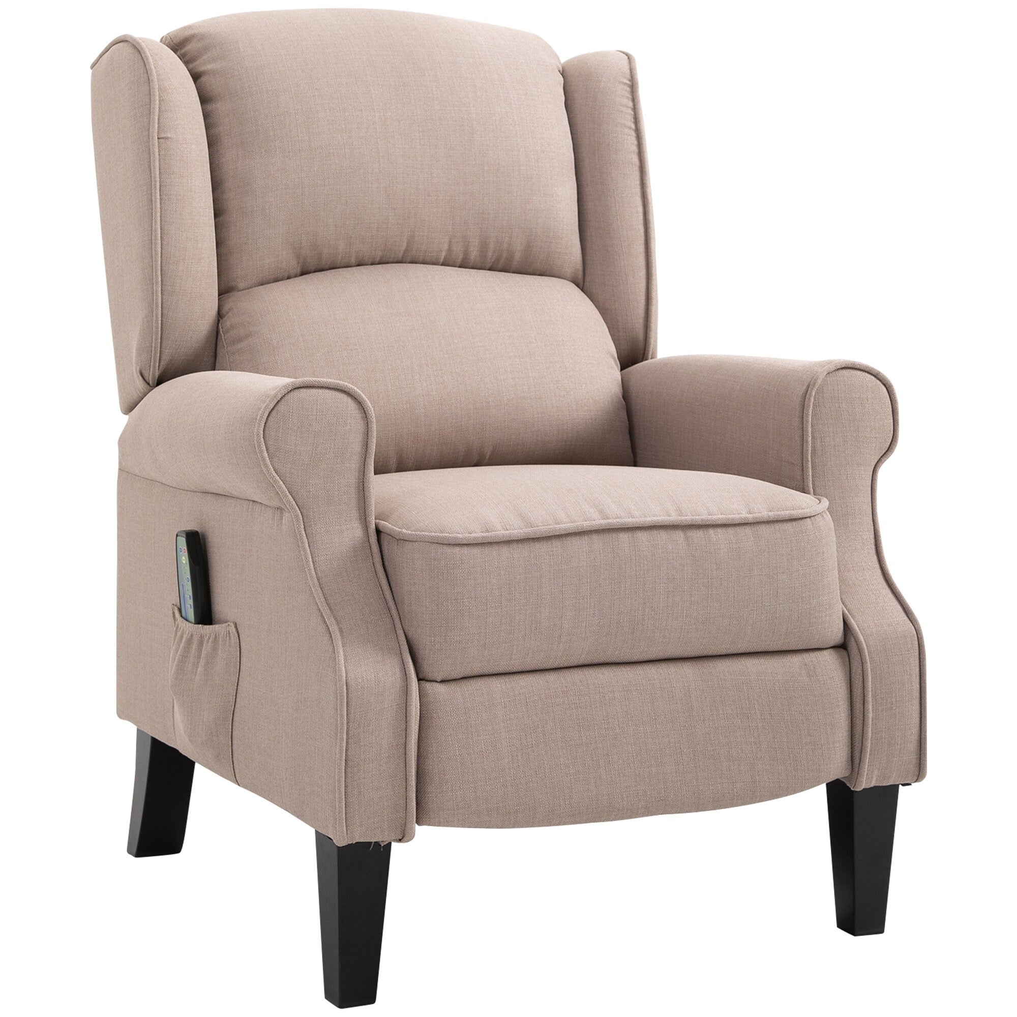 Canapé inclinable massant avec chauffage, dossier réglable, télécommande filaire et poche de rangement latérale