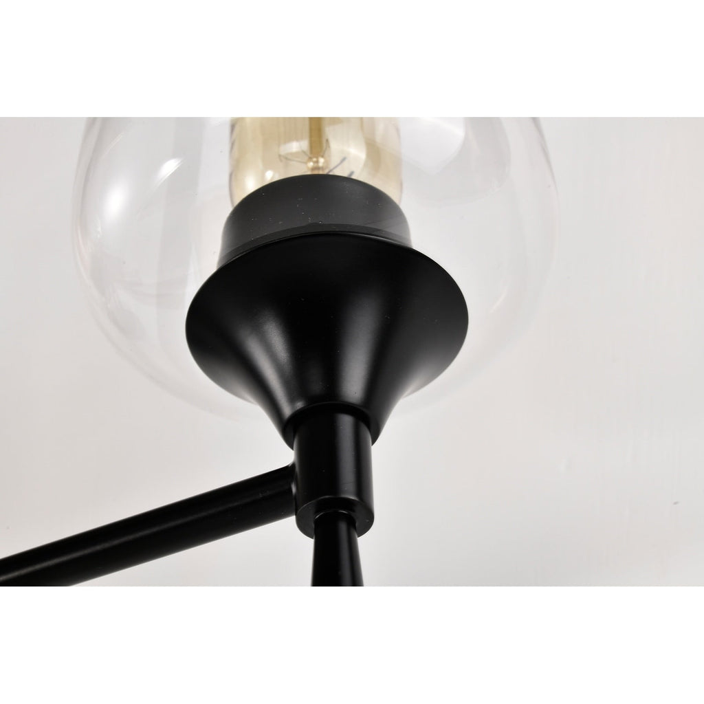 Applique de vanité moderne noir mat à 4 lumières avec abat-jour en verre transparent