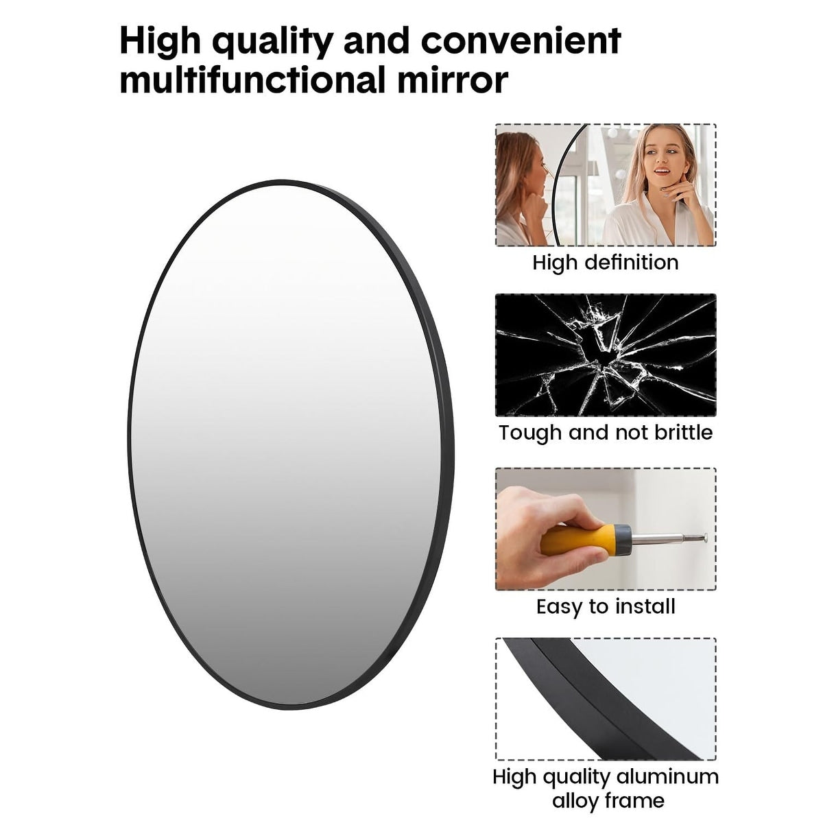 Miroir rond noir mat