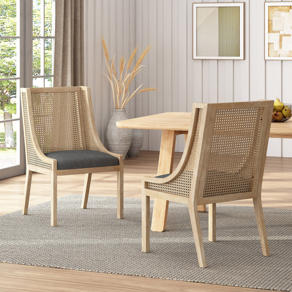Chaises de salle à manger Maurers rembourrées en rotin et bois (lot de 2) par Christopher Knight Home