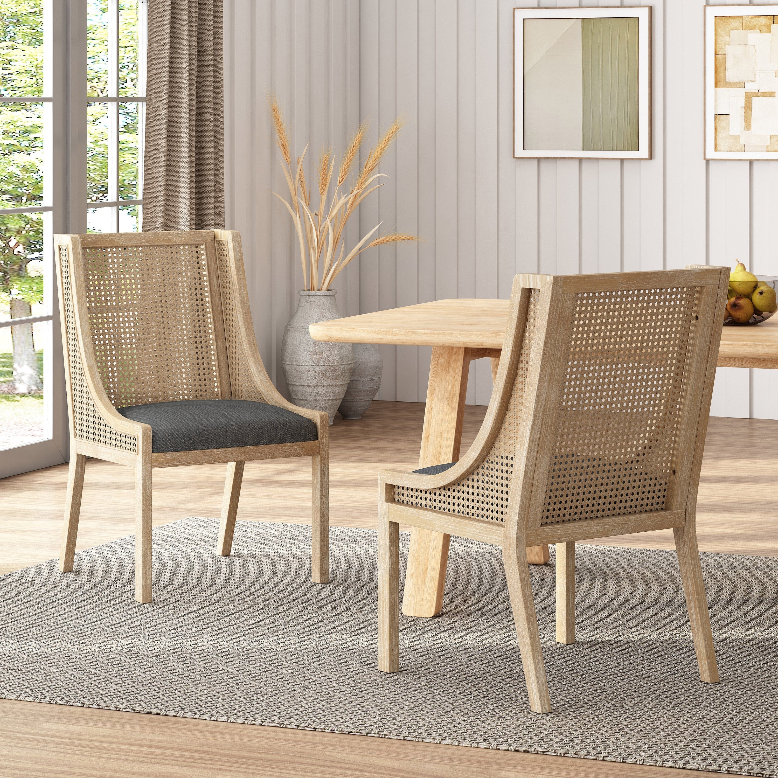 Chaises de salle à manger Maurers rembourrées en rotin et bois (lot de 2) par Christopher Knight Home