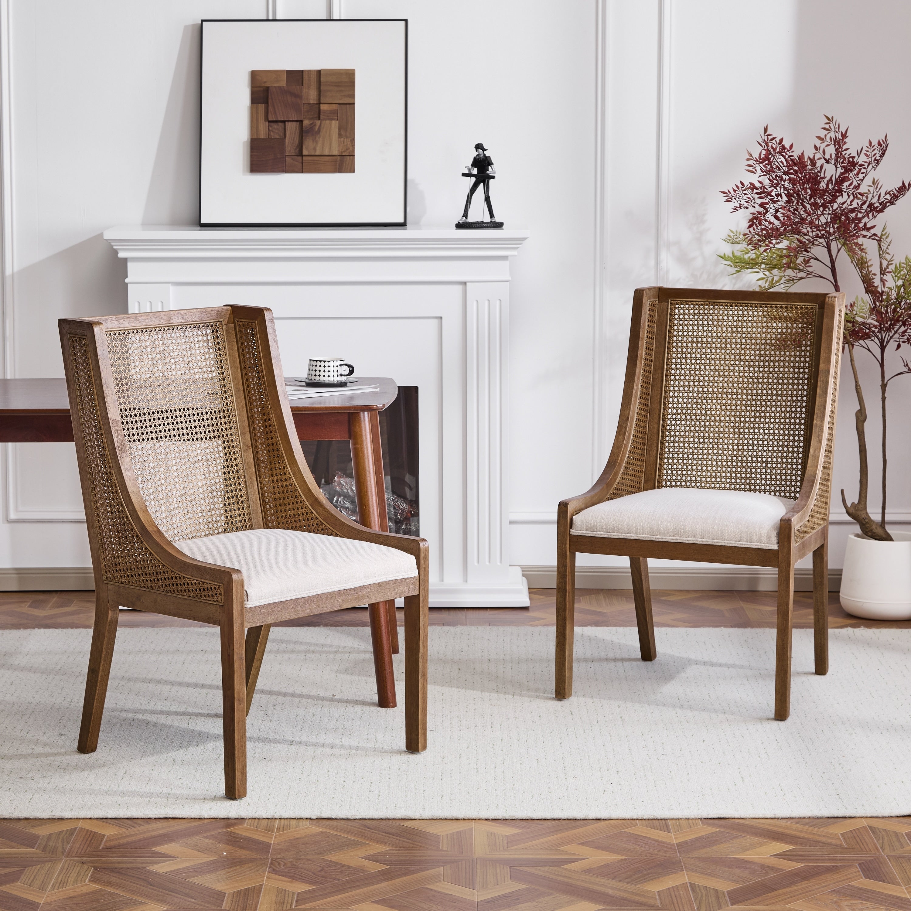 Chaises de salle à manger Maurers rembourrées en rotin et bois (lot de 2) par Christopher Knight Home
