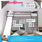 Max and Lily Twin Low Loft with Slide and Curtains