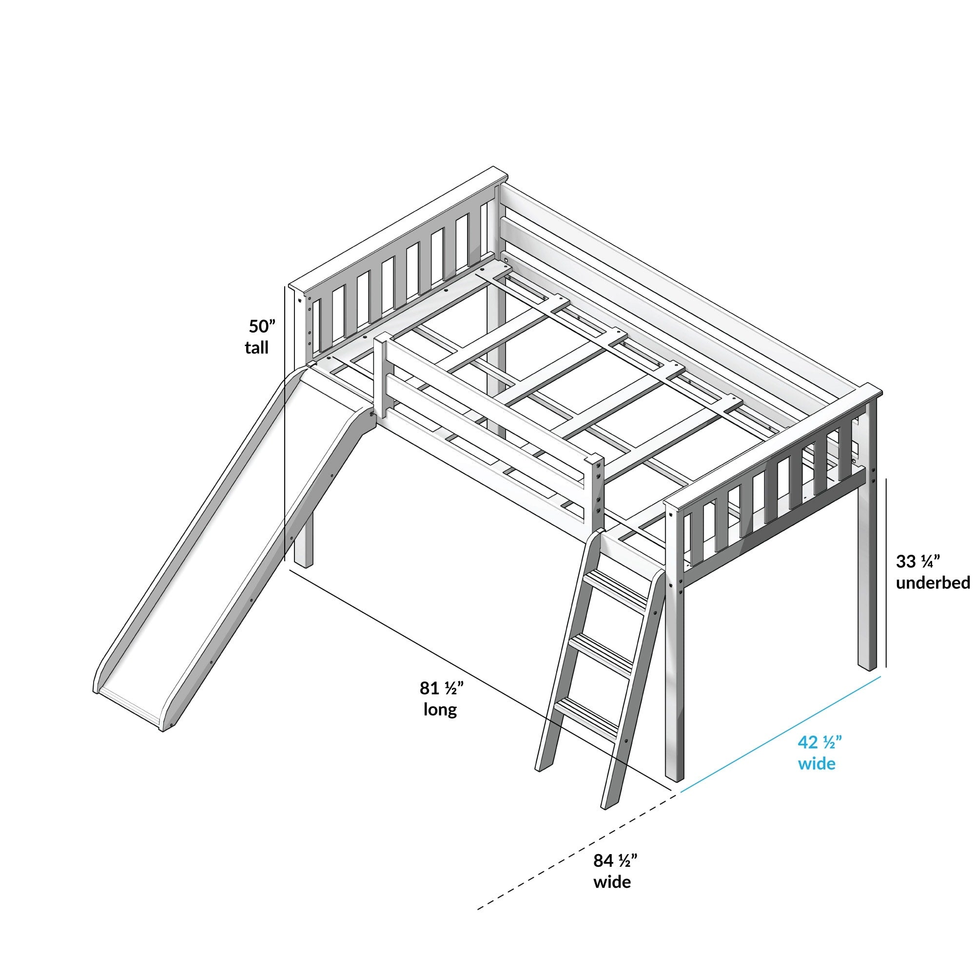 Max and Lily Twin Low Loft with Slide and Curtains