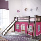 Max and Lily Twin Low Loft with Slide and Curtains