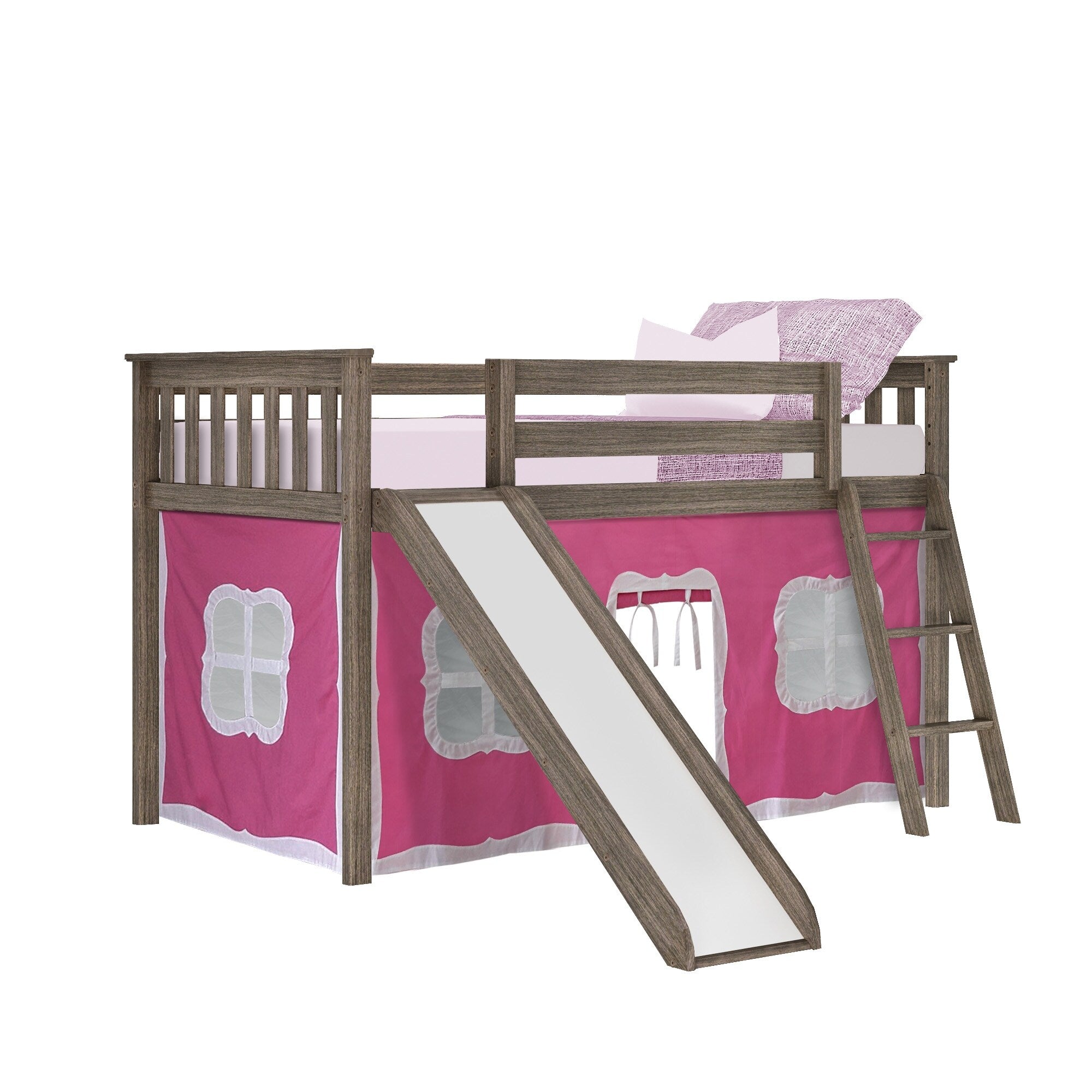 Max et Lily Twin Low Loft avec toboggan et rideaux