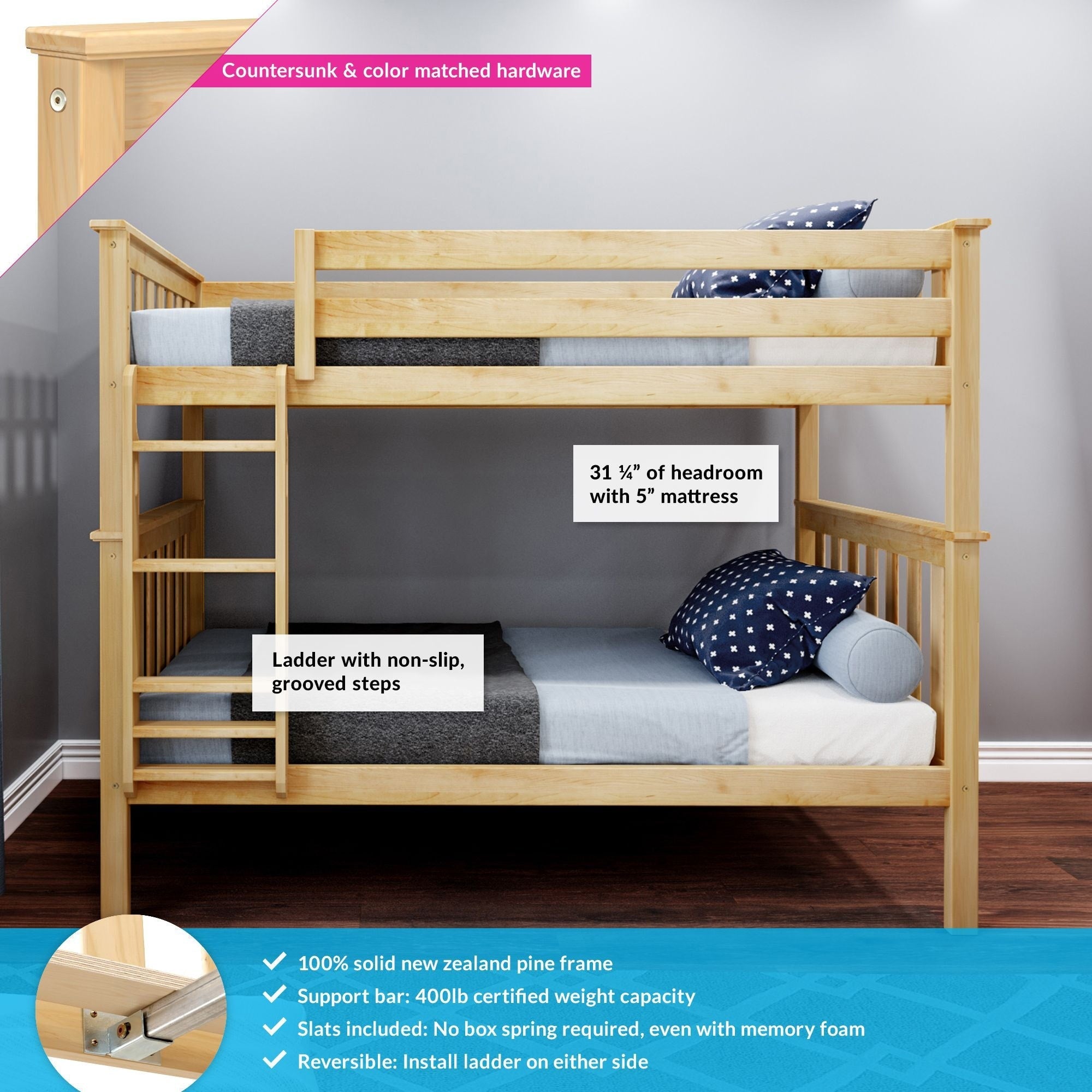 Max and Lily Twin over Twin Solid Wood Bunk Bed