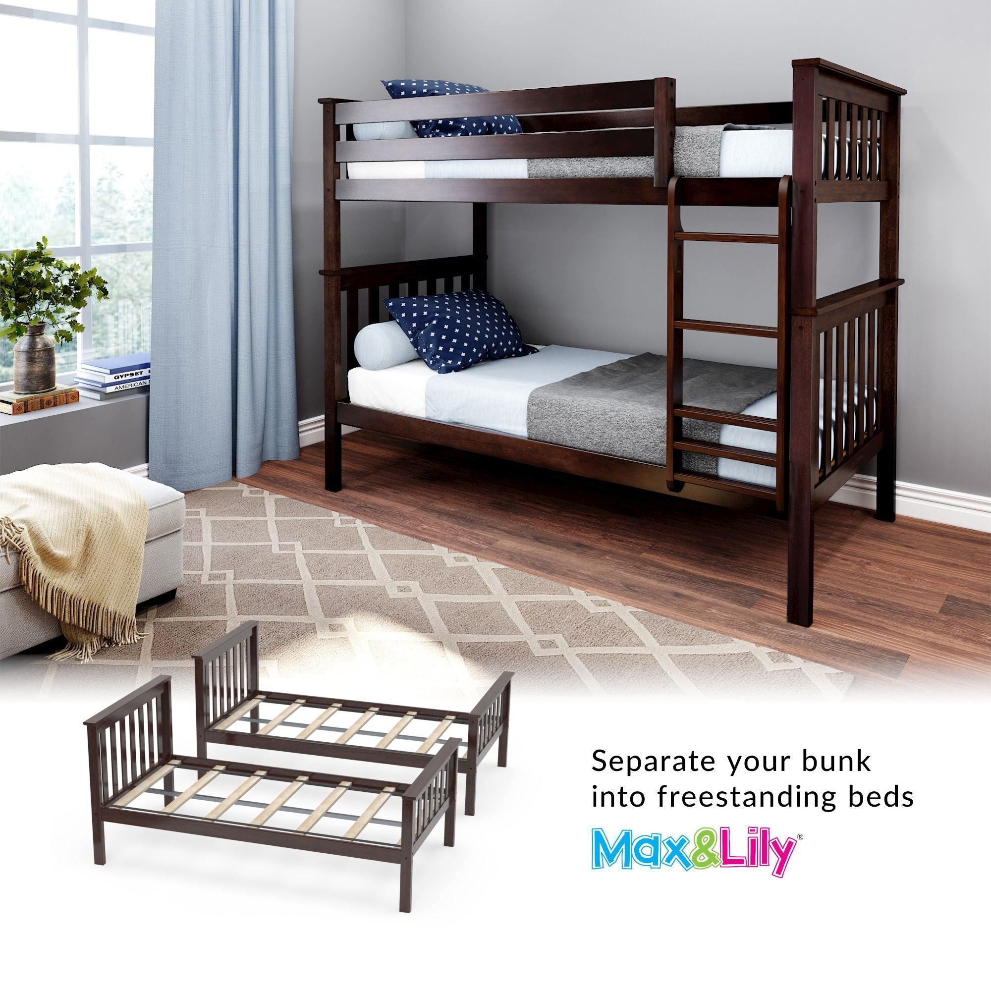 Max and Lily Twin over Twin Solid Wood Bunk Bed