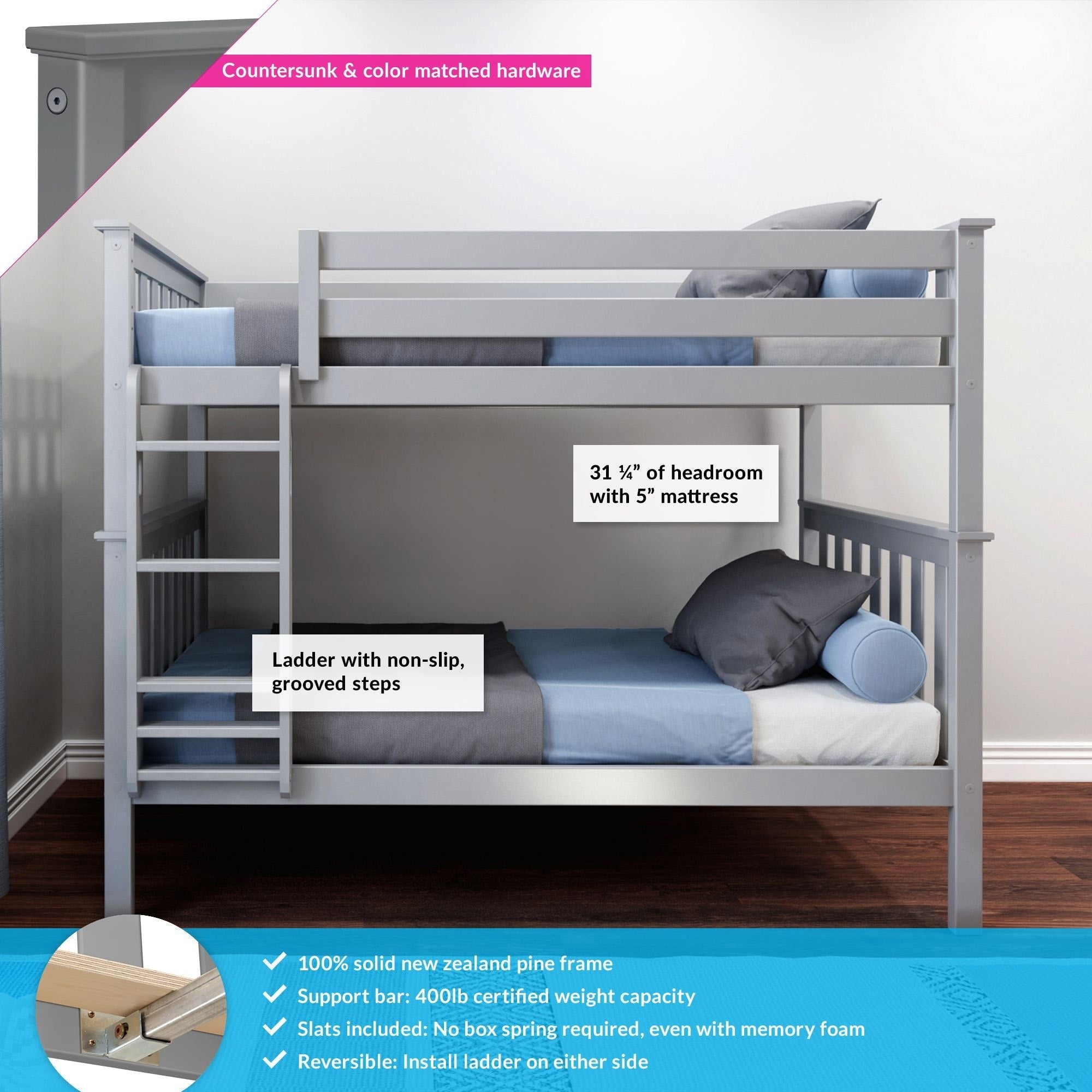 Max and Lily Twin over Twin Solid Wood Bunk Bed