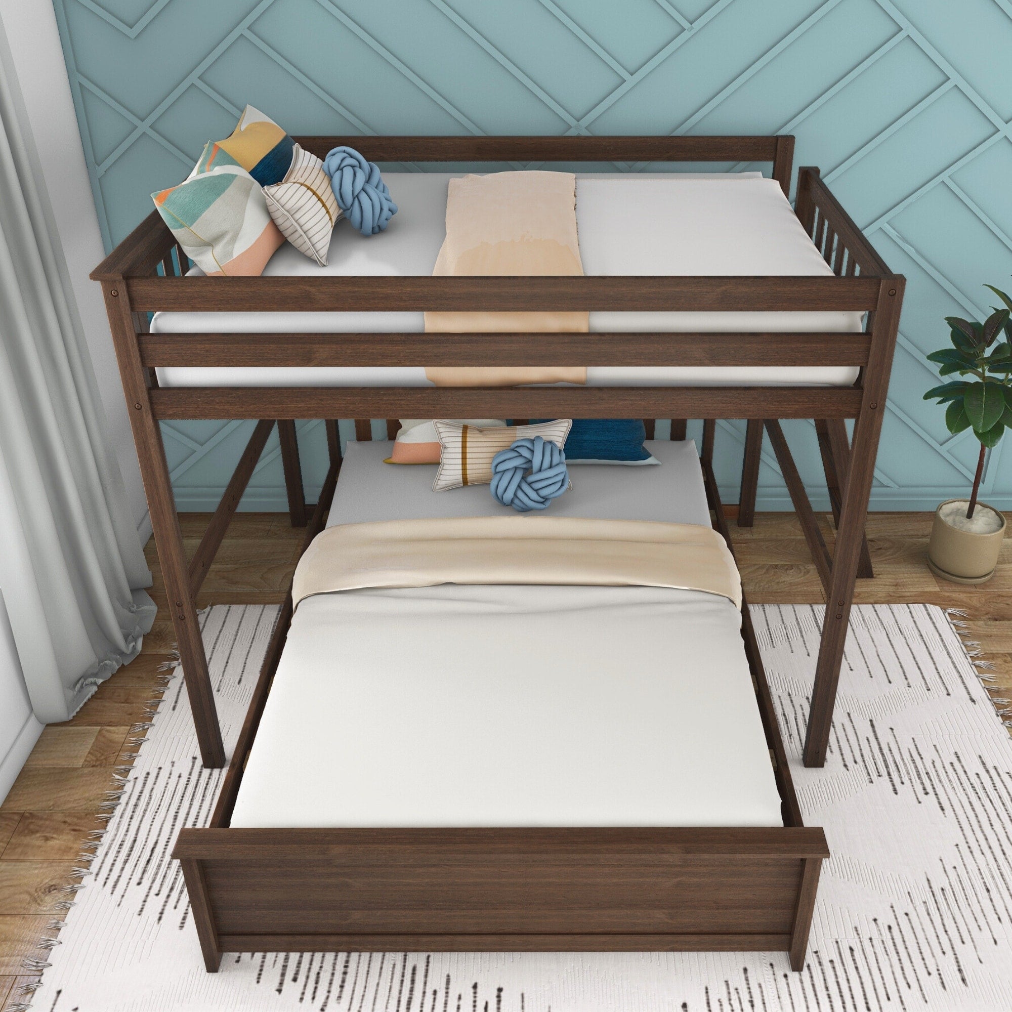 Max and Lily L-Shaped Full over Queen Bunk Bed with Ladder on End
