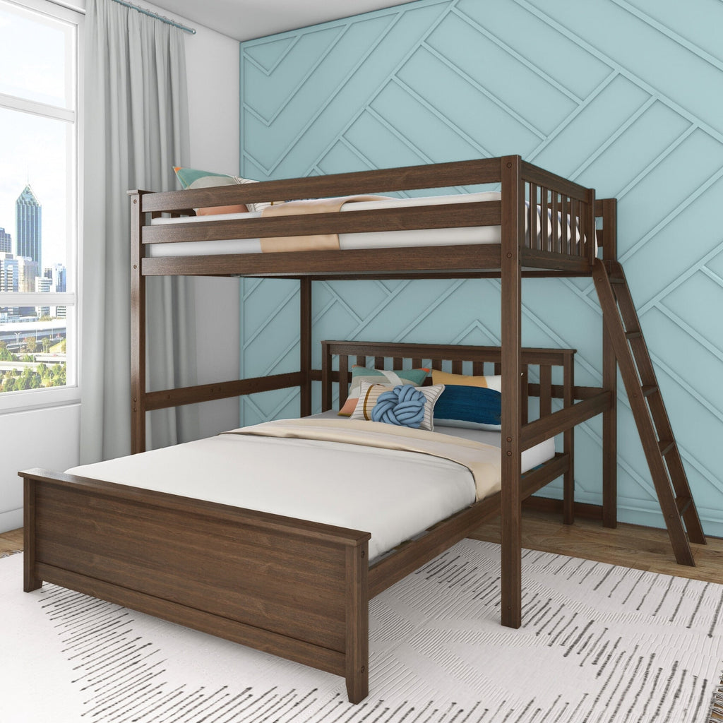 Max and Lily L-Shaped Full over Queen Bunk Bed with Ladder on End