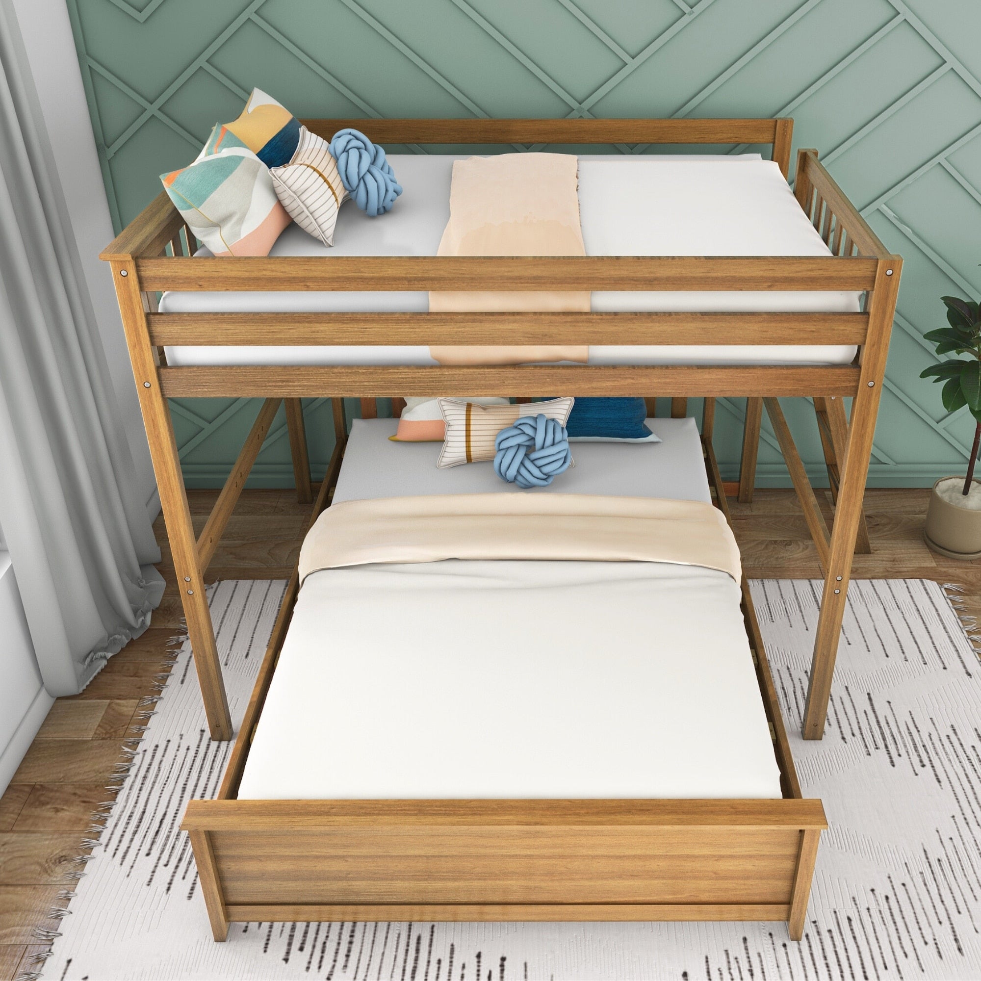 Max and Lily L-Shaped Full over Queen Bunk Bed with Ladder on End