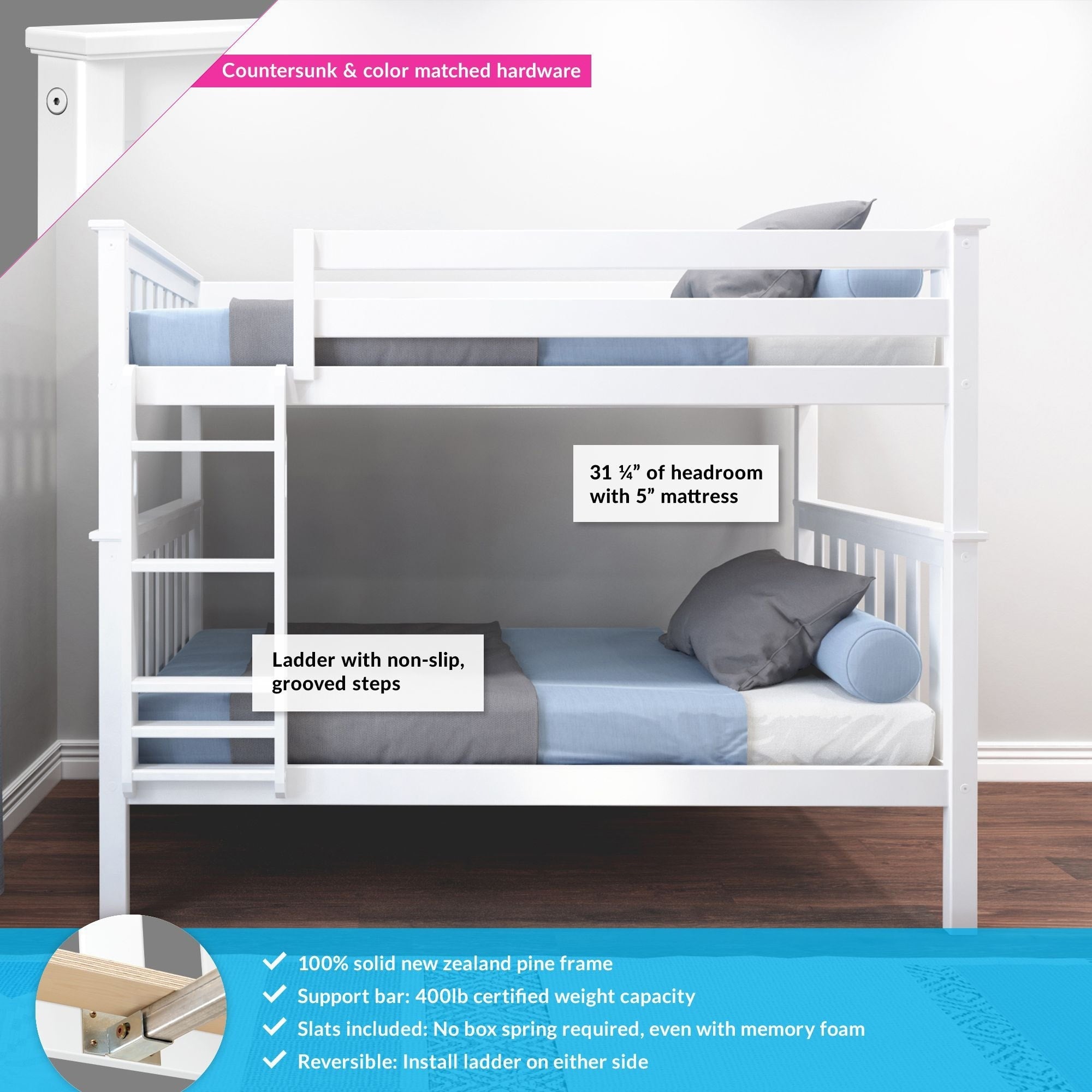 Max and Lily Twin over Twin Solid Wood Bunk Bed