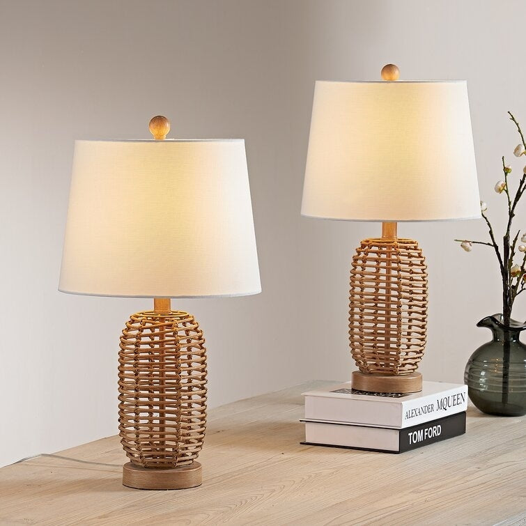 Lot de 2 lampes de chevet en rotin naturel (12 x 12 x 21 cm)