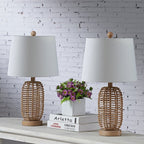 Lot de 2 lampes de chevet en rotin naturel (12 x 12 x 21 cm)