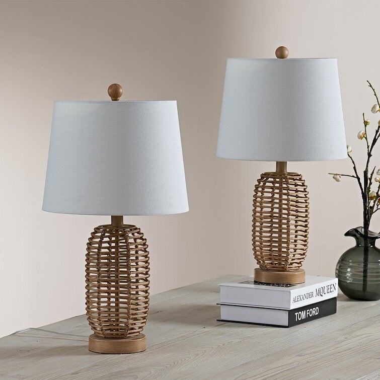 Lot de 2 lampes de chevet en rotin naturel (12 x 12 x 21 cm)