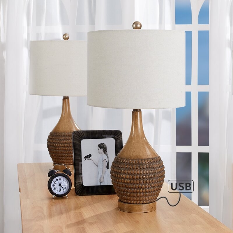 Lampe de table Maxax 24,75 marron avec port USB (lot de 2)