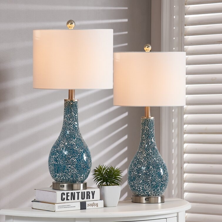 Ensemble de 2 lampes de table en verre avec port USB (lot de 2)