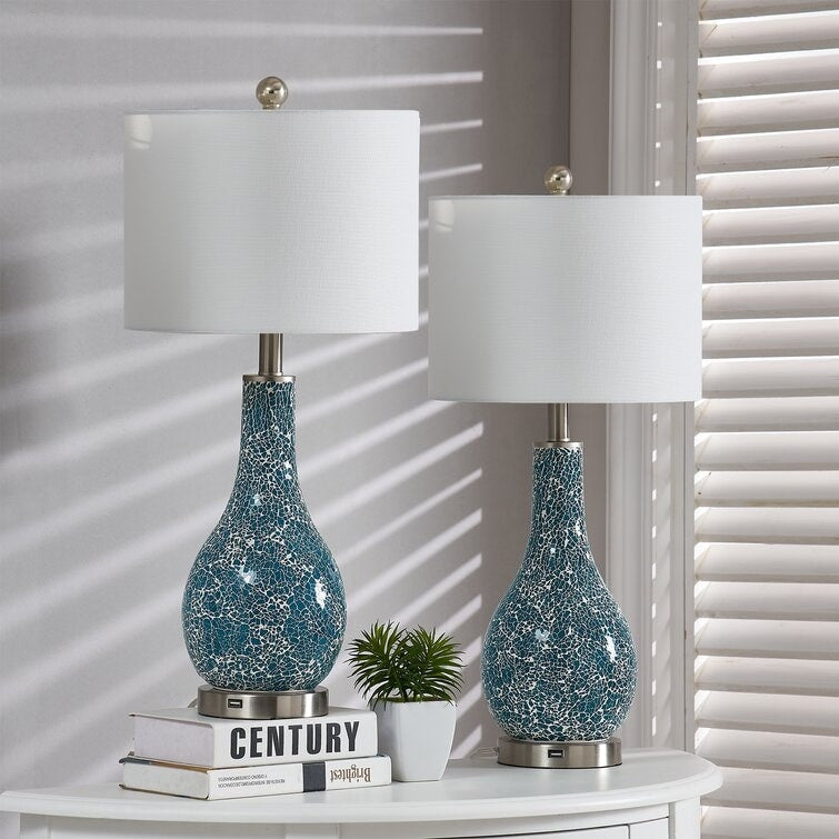 Ensemble de 2 lampes de table en verre avec port USB (lot de 2)