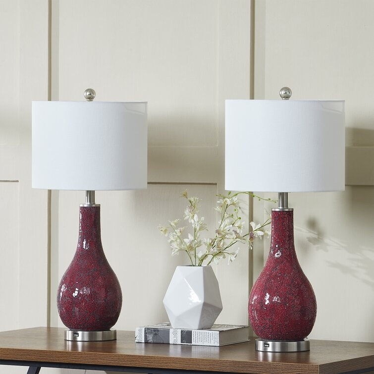 Ensemble de 2 lampes de table en verre avec port USB (lot de 2)