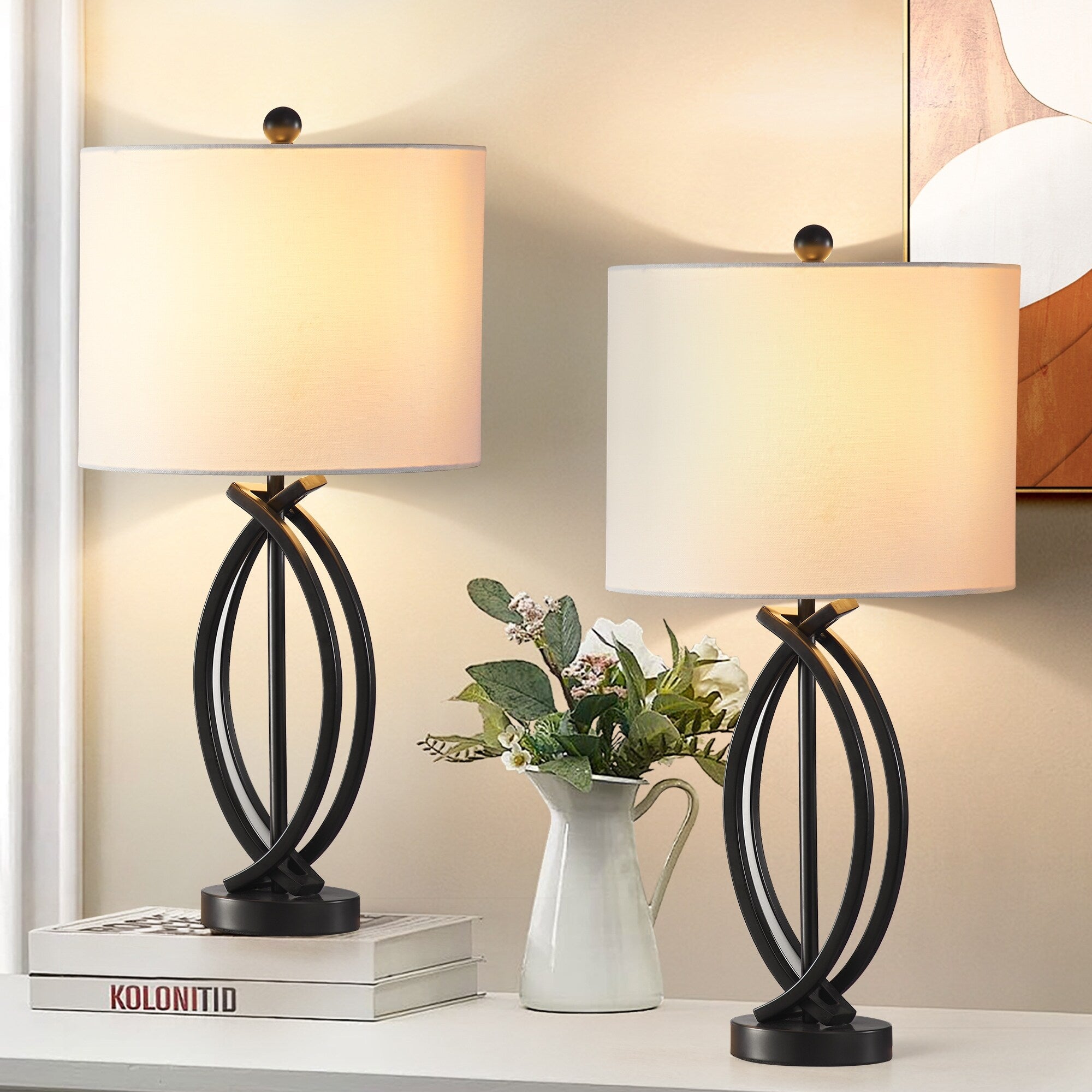 Ensemble de lampes de table en métal noir de 26 pieds