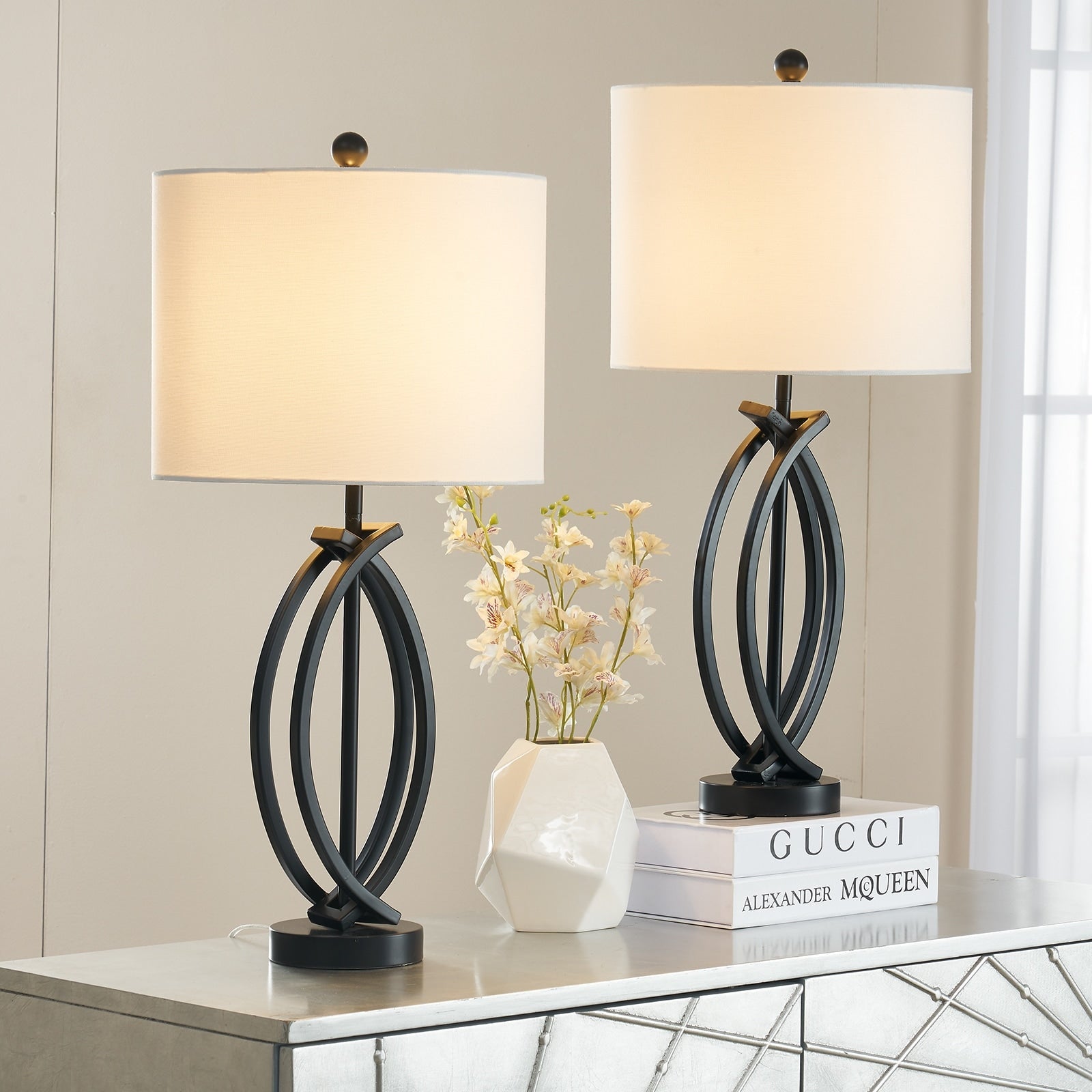 Ensemble de lampes de table en métal noir de 26 pieds