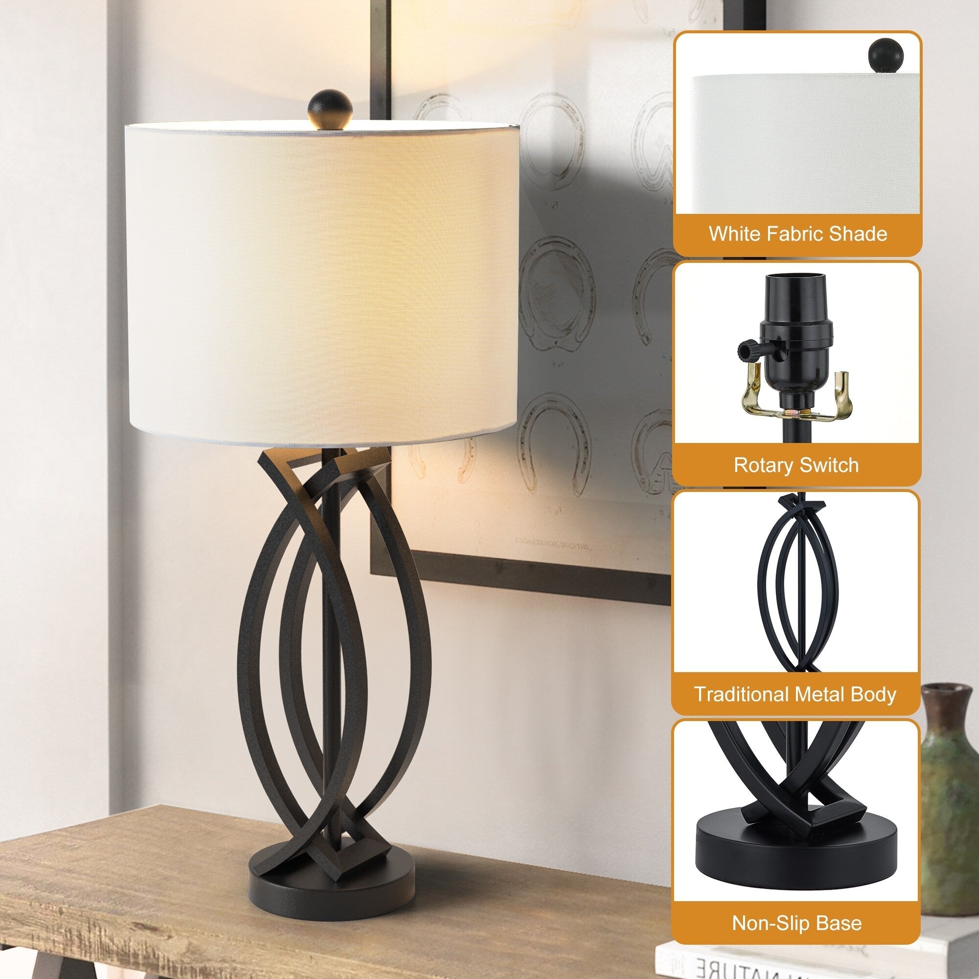Ensemble de lampes de table en métal noir de 26 pieds