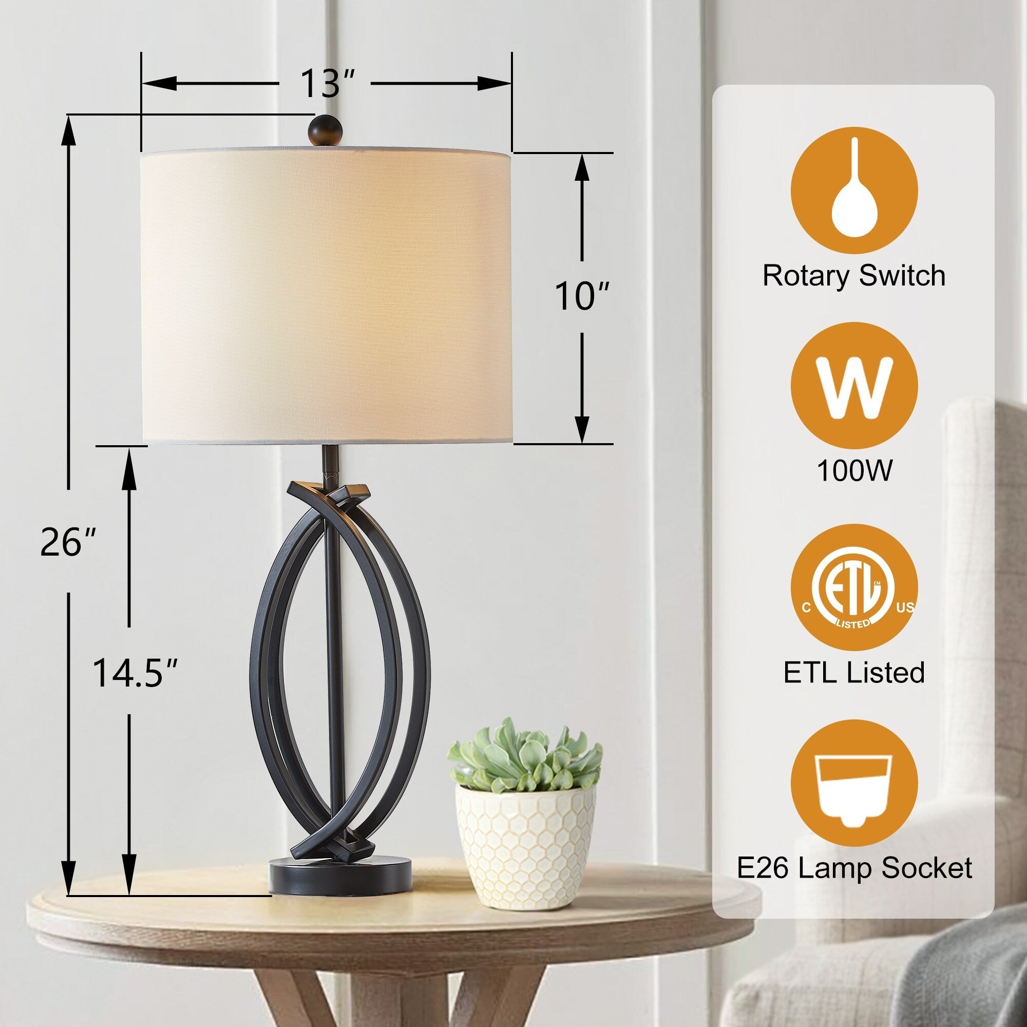Ensemble de lampes de table en métal noir de 26 pieds