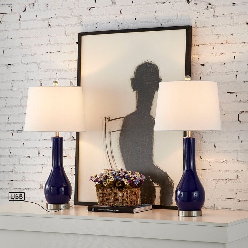 Ensemble de 2 lampes de table en céramique avec port USB (28,5 cm)