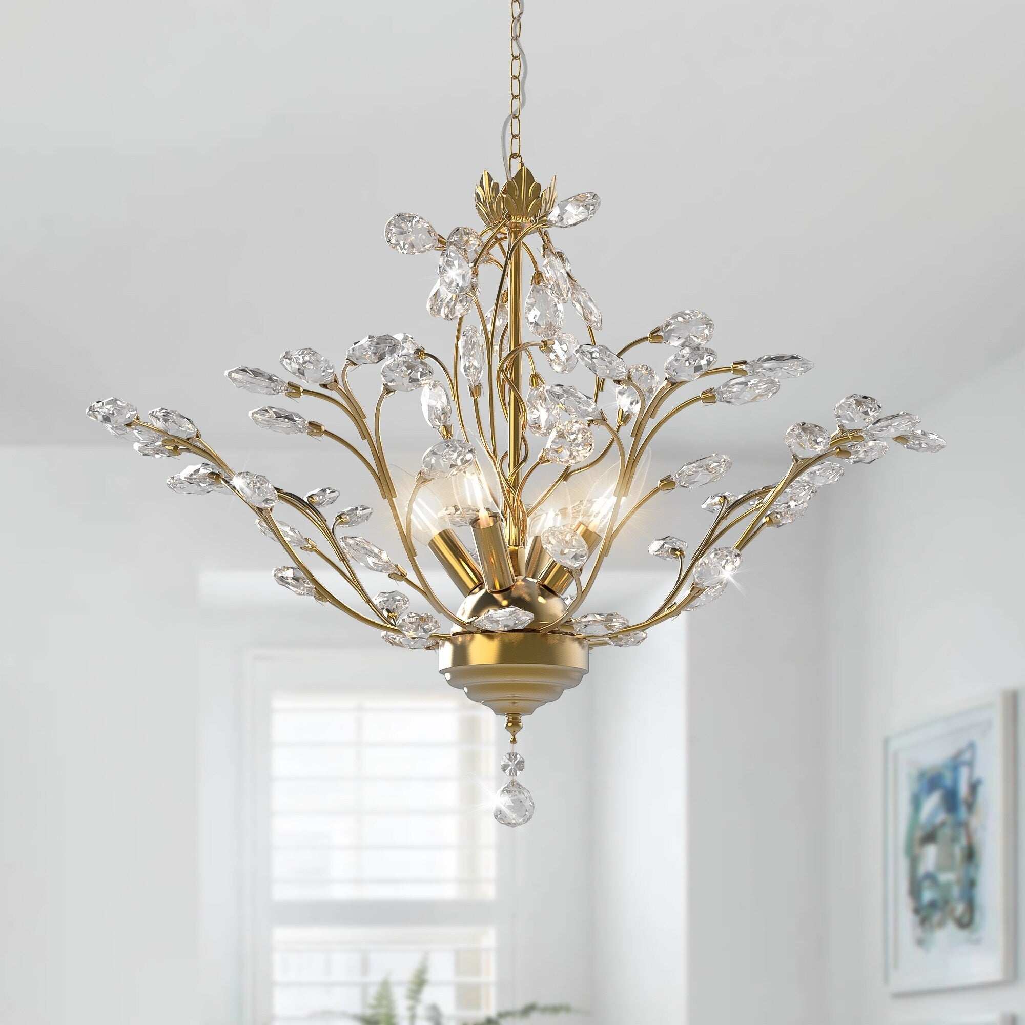 Lustre classique/traditionnel unique à 4 lumières Maxax avec accents en cristal