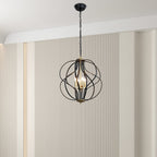Lustre géométrique unique Maxax à 4 lumières avec accents en fer forgé - 17,7 x 17,3 x 17,3